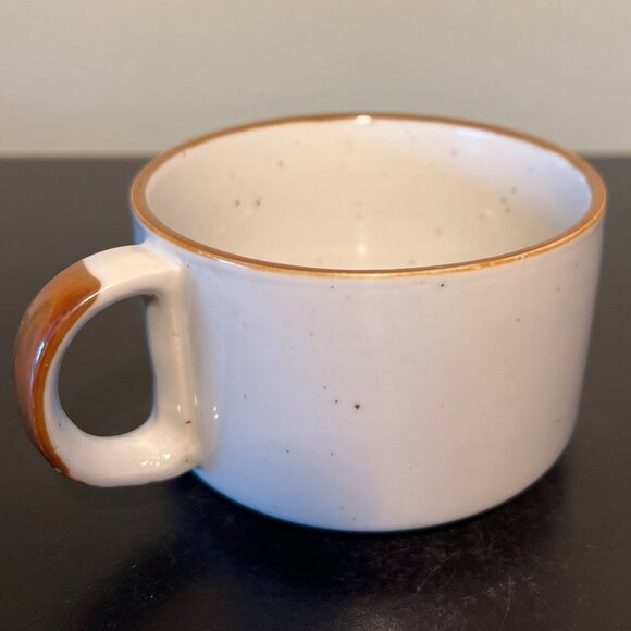 Vintage OTAGIRI Yellow Floral Stoneware Soup Mug Bowl ~ Gray w/ Brown Speckles - Picture 6 of 10